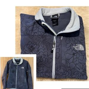 The North Face Water Repellent Fleece Lined Floral Print Logo Blue/ Gray Jacket